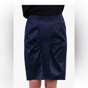 Chanel Navy Satin Ruched Pencil Skirt